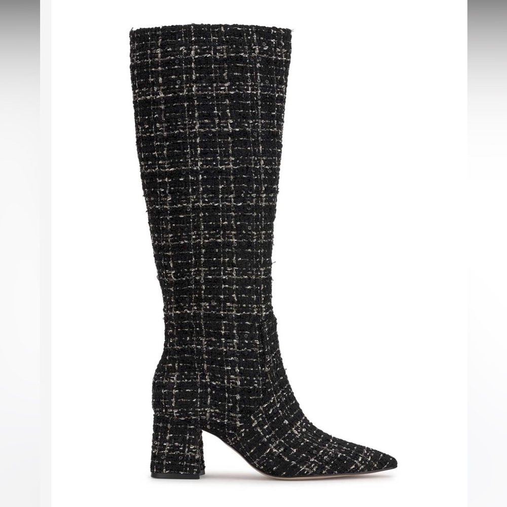 Jessica Simpson Skyeth Black, White sequined tweed Heeled Boots 7.5/8.